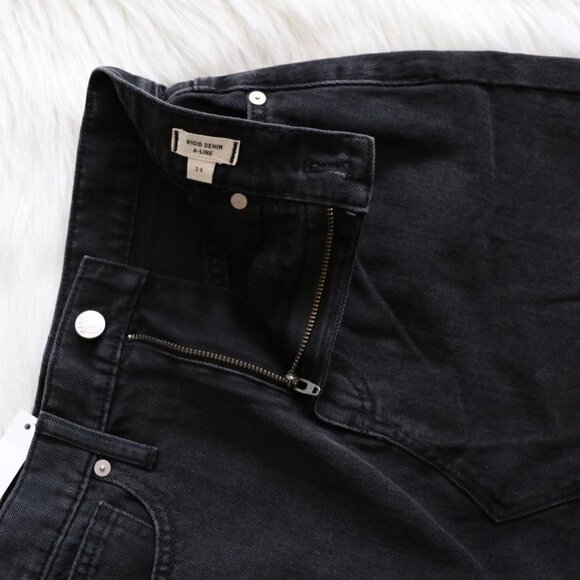 Madewell Black Rigid Denim A Line Mini Skirt Size 24 - Picture 3 of 9